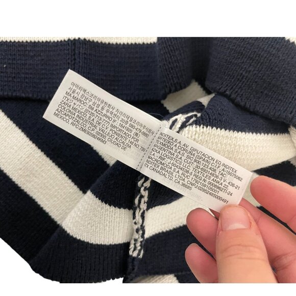 Zara Womens Cardigan Size M Navy Blue White Striped gold Button 6427/022 NWT - Picture 8 of 16